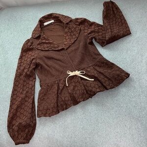 Coquette Cottagecore Peplum Jacket Top Small Petite Brown Girly Lolita Kawaii